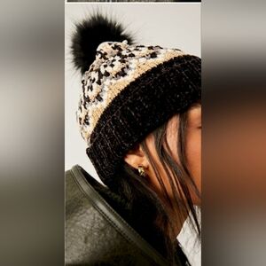 Free People Chalet Fairisle Pom Beanie/Black Combo